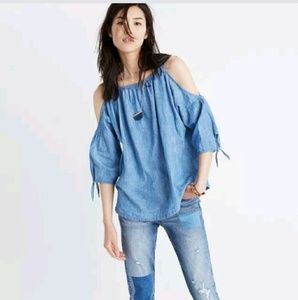 Madewell Womens Indigo Cold Shoulder Top Tie sleev